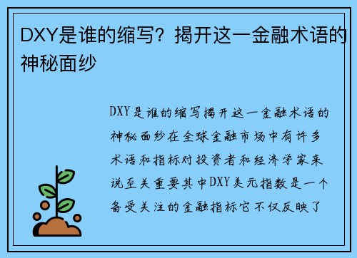 DXY是谁的缩写？揭开这一金融术语的神秘面纱