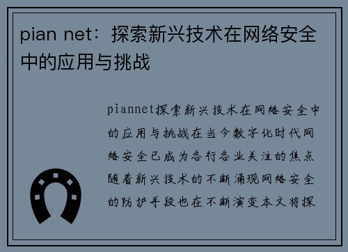 pian net：探索新兴技术在网络安全中的应用与挑战