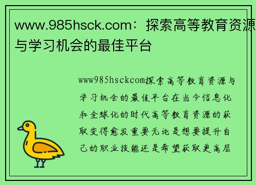 www.985hsck.com：探索高等教育资源与学习机会的最佳平台